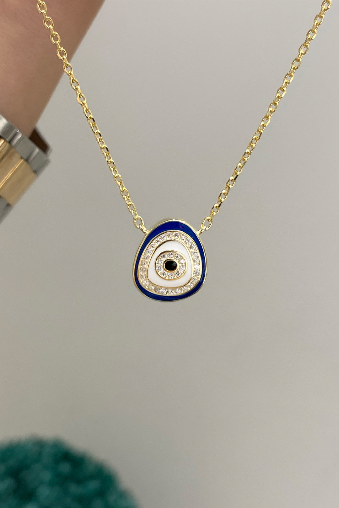 Lacivert Ve Beyaz Mineli Nazarlık Gümüş Kolye
