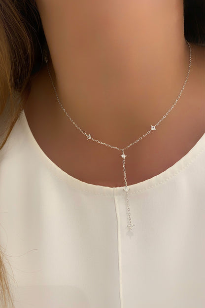 Beş Kare Taşlı Gümüş Y Kolye