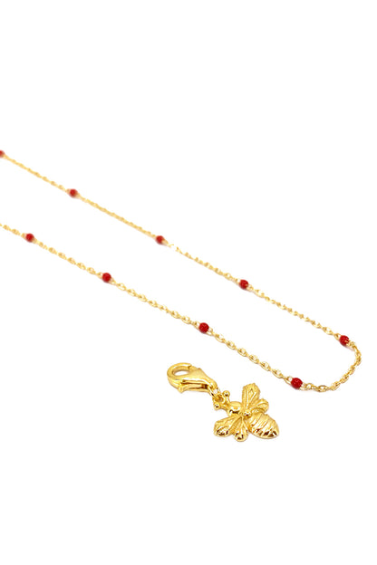 Kırmızı Mineli Arı Detay Gümüş Kolye