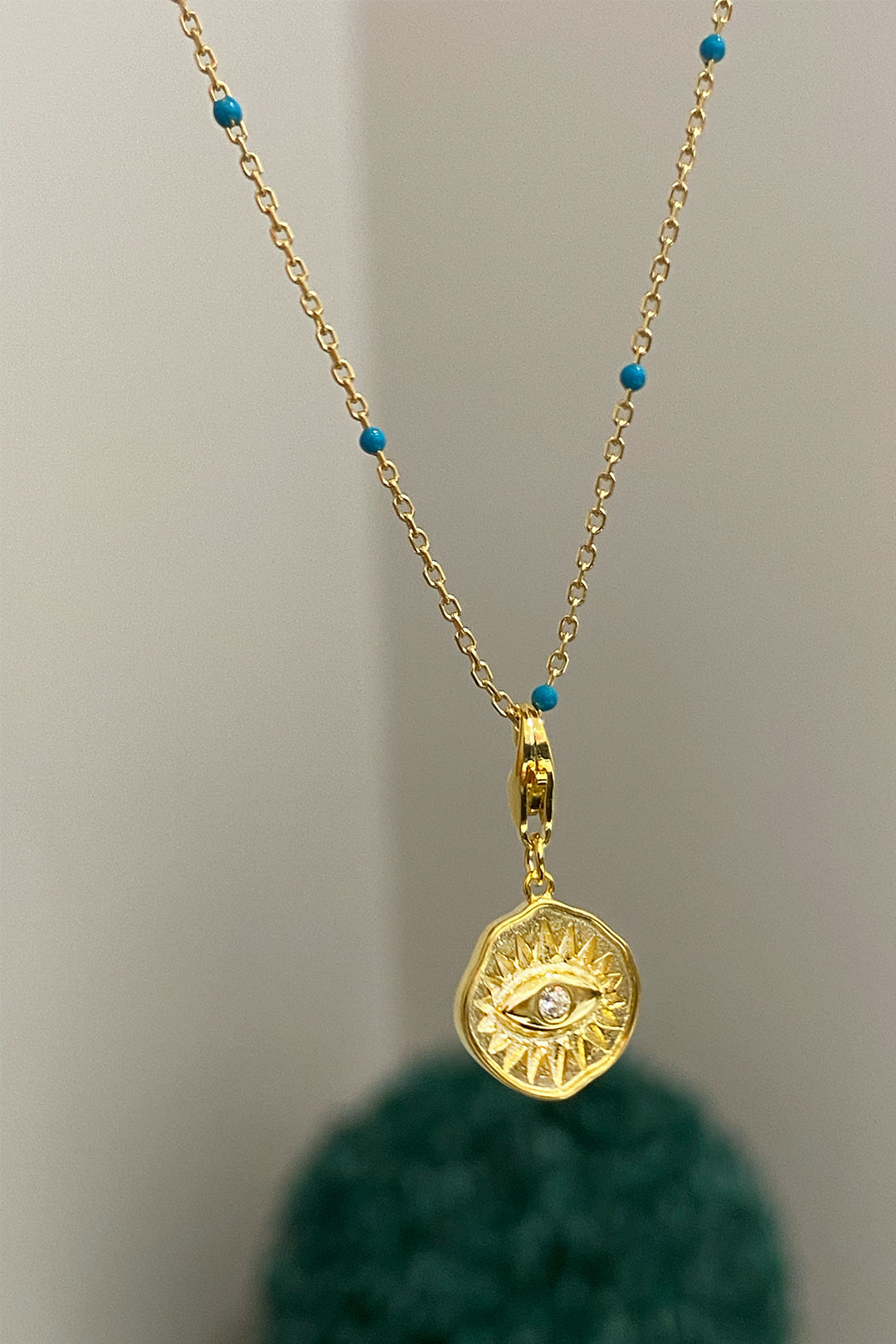 Turkuaz Mineli Göz Detay Gümüş Kolye