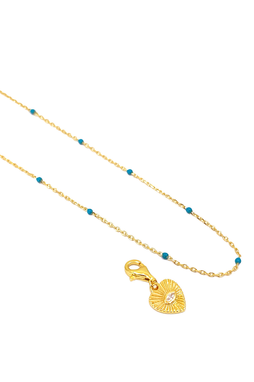 Turkuaz Mineli Kalp Detay Gümüş Kolye