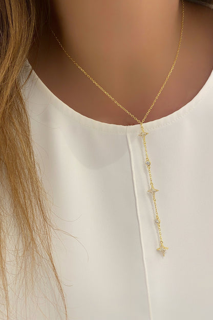 Taşlı Artı Ve Tohum Gümüş Y Kolye