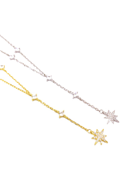 Kutupyıldızı Detay Dört Karo Gümüş Y Kolye