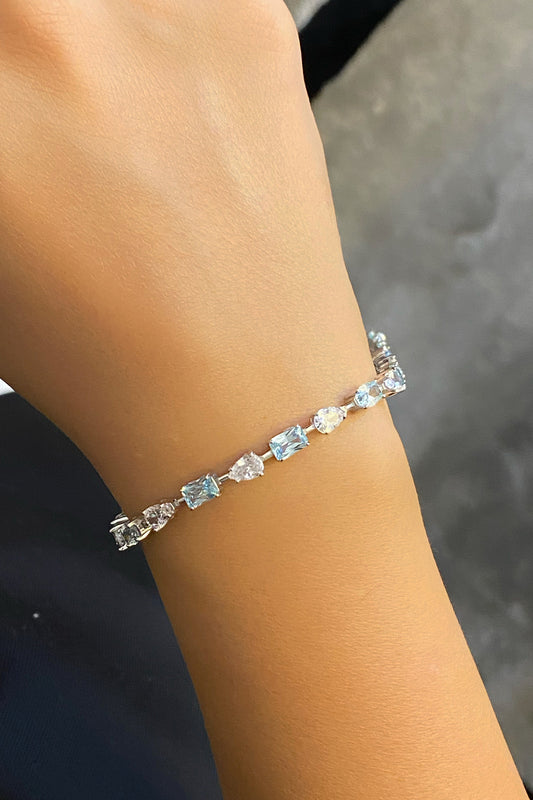 Vip Beyaz Aqua Kalp Baget Oval Damla Gümüş Suyolu Bileklik