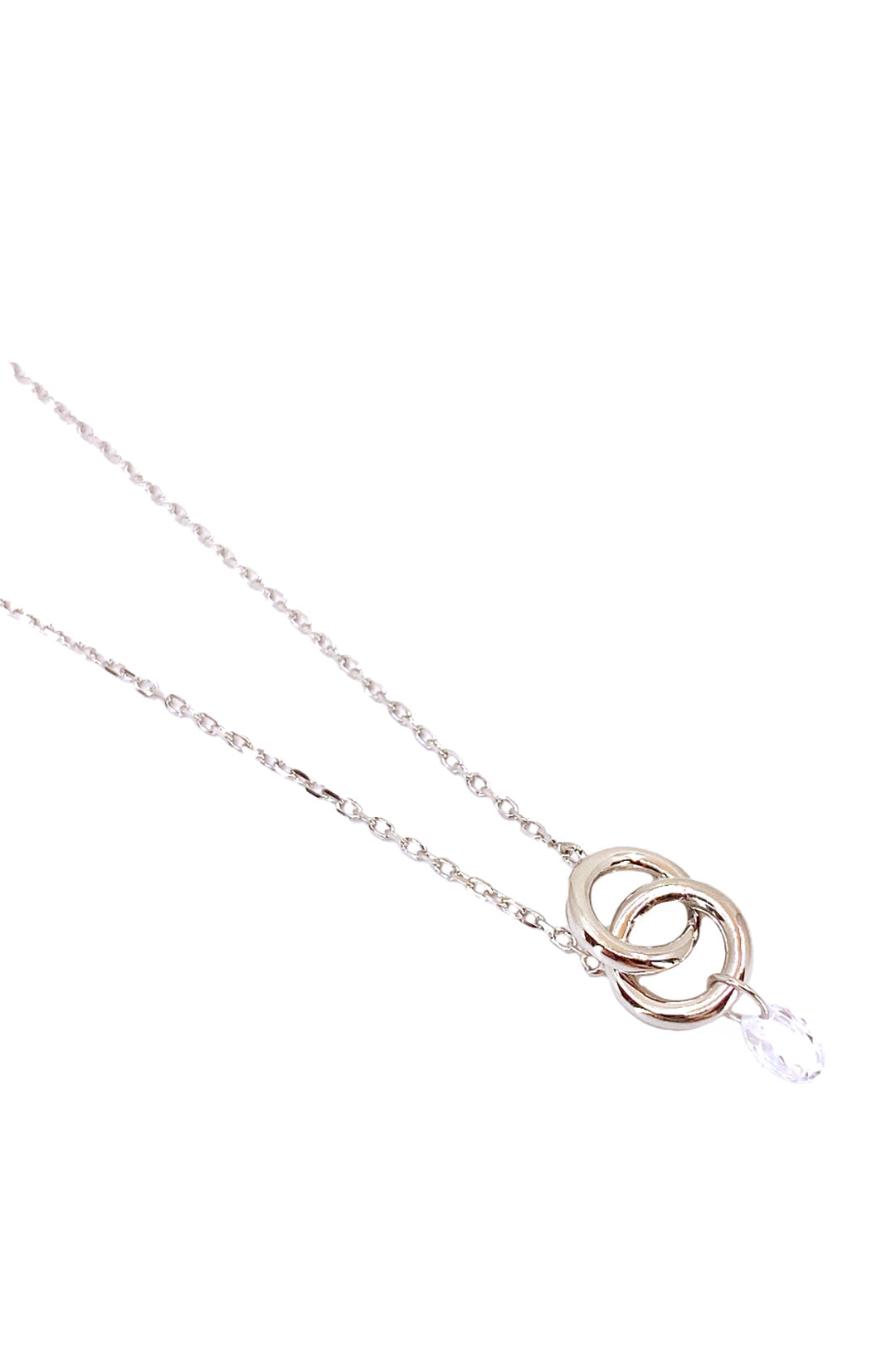 Oval Kristal Sallantılı İki Çember Gümüş Kolye