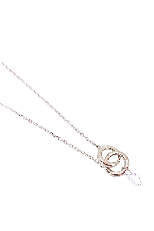 Oval Kristal Sallantılı İki Çember Gümüş Kolye