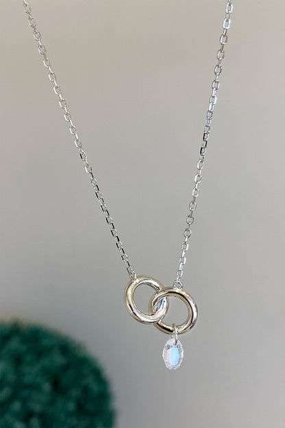 Oval Kristal Sallantılı İki Çember Gümüş Kolye