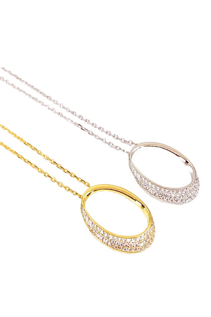 Yarısı Taşlı Oval Gümüş Kolye