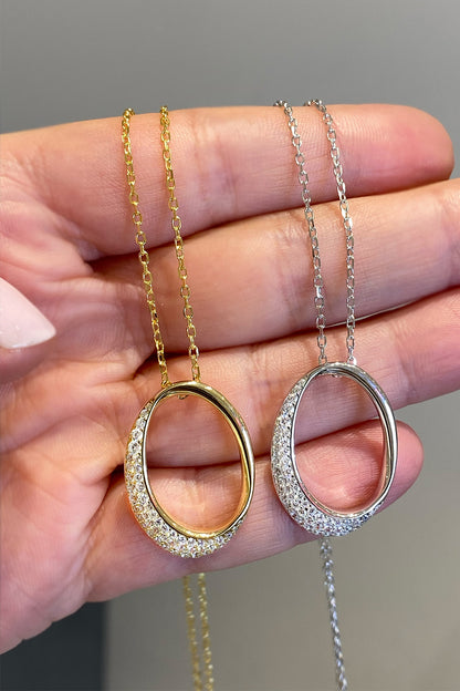 Yarısı Taşlı Oval Gümüş Kolye