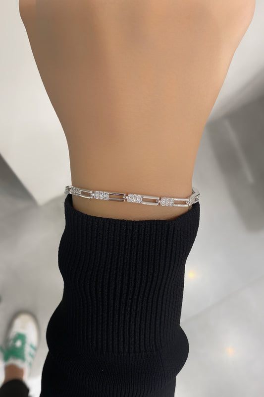 Taşlı Ve Taşlı Dikdörtgen Gümüş Bileklik