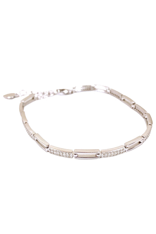 Taşlı Ve Taşlı Uzun Dikdörtgen Gümüş Bileklik