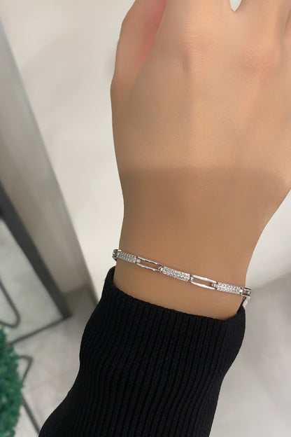 Taşlı Ve Taşlı Uzun Dikdörtgen Gümüş Bileklik