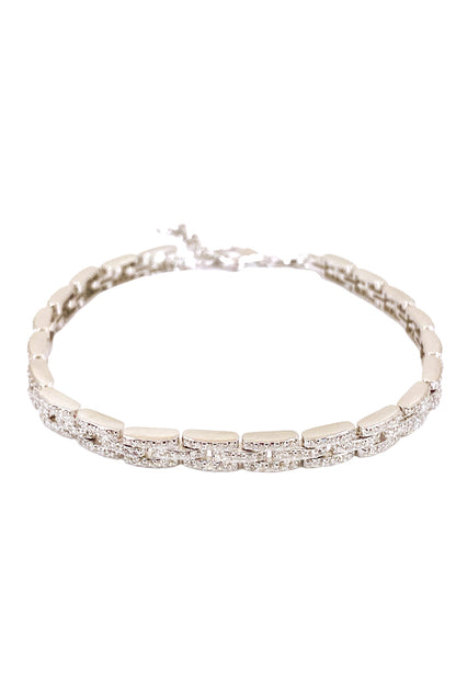 Taşlı Üç Sıra Çubuk Suyolu Gümüş Bileklik