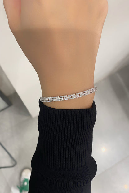 Taşlı Üç Sıra Çubuk Suyolu Gümüş Bileklik