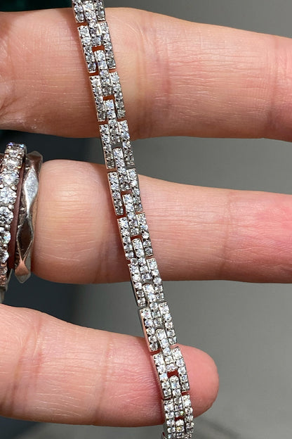 Taşlı Üç Sıra Çubuk Suyolu Gümüş Bileklik