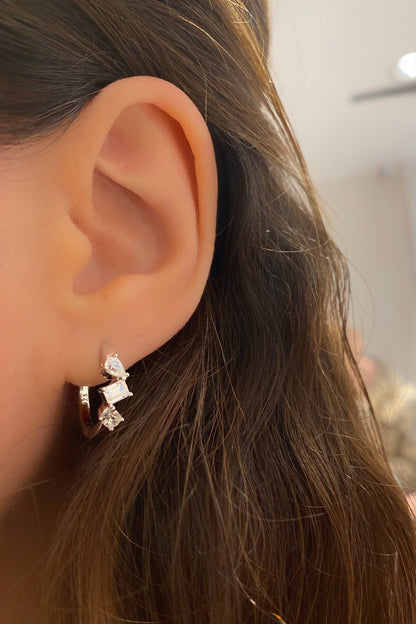 Damla Baget Ve Oval Gümüş Halka Küpe