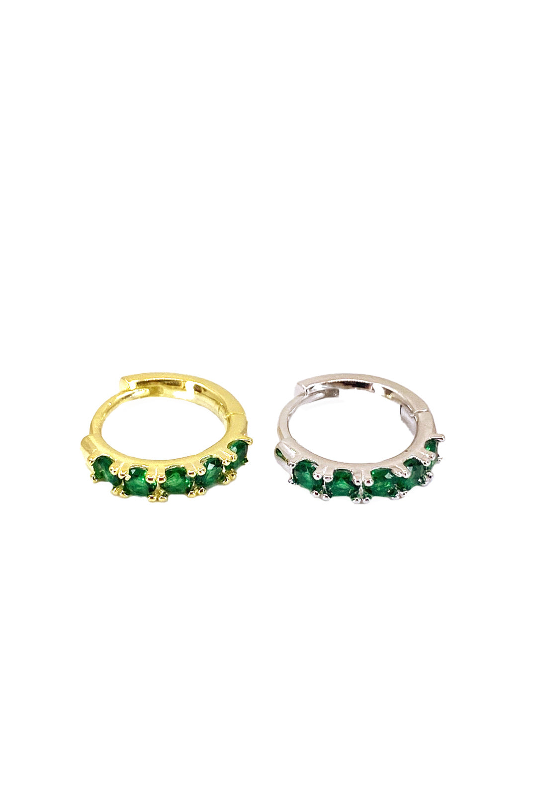 Yeşil Beş Taş Gümüş Halka Küpe