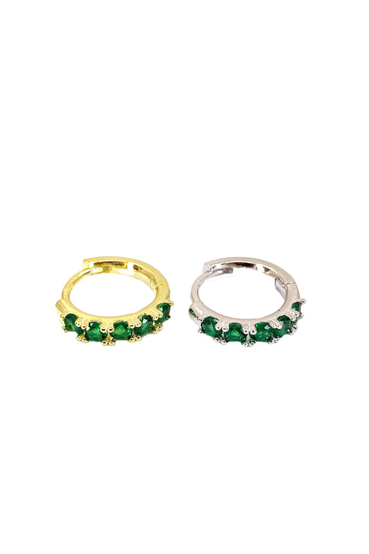 Yeşil Beş Taş Gümüş Halka Küpe