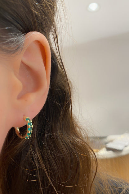 Yeşil Beş Taş Gümüş Halka Küpe