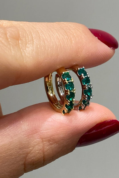 Yeşil Beş Taş Gümüş Halka Küpe