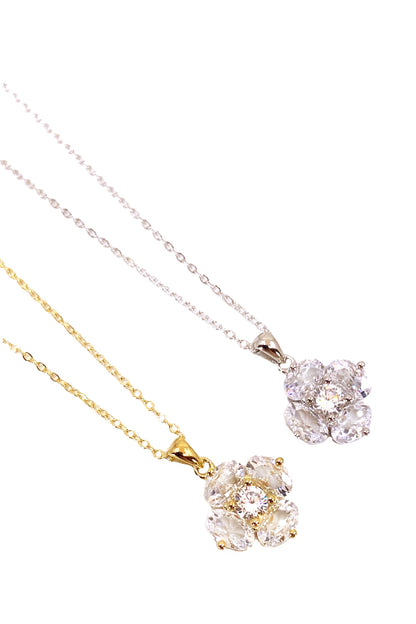 Vip Dört Oval Ve Tektaş Çiçek Gümüş Kolye