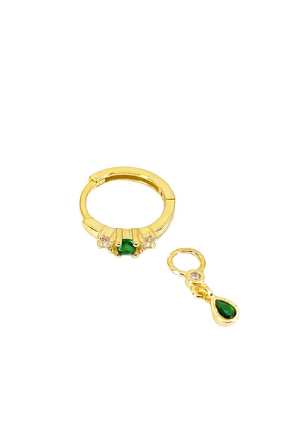 Yeşil Tohum Damla Sallantılı Mix Gümüş Halka Küpe