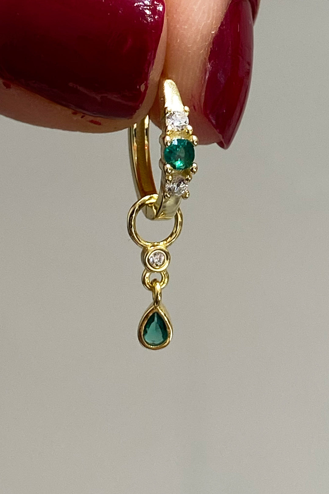 Yeşil Tohum Damla Sallantılı Mix Gümüş Halka Küpe