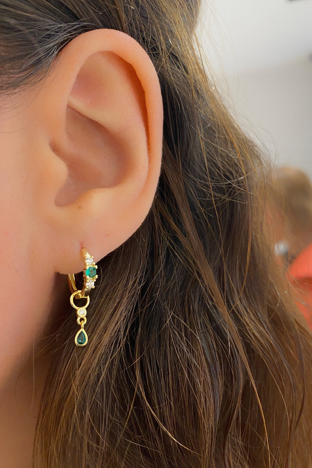 Yeşil Tohum Damla Sallantılı Mix Gümüş Halka Küpe