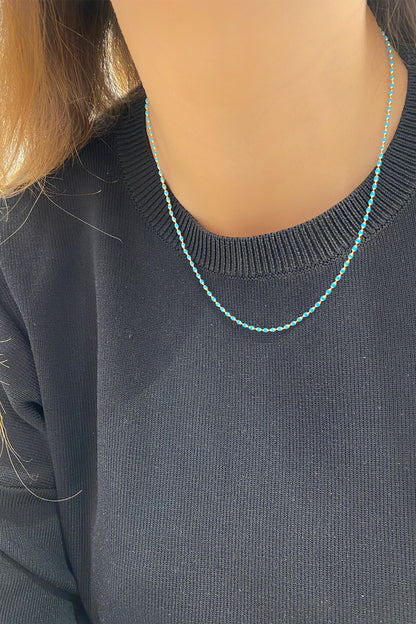 Turkuaz Mineli Top Gümüş Kolye