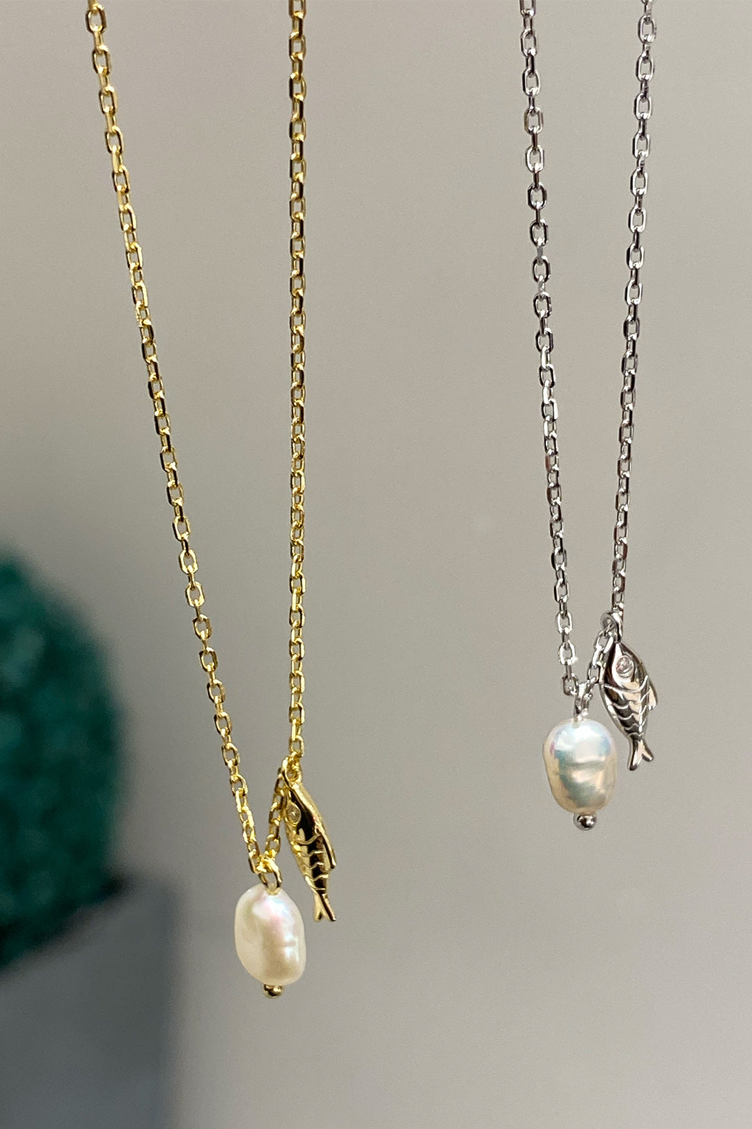 Balık Ve İnci Gümüş Kolye