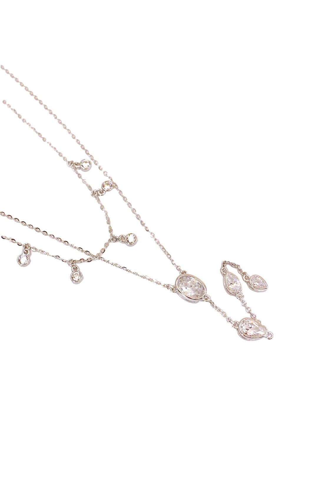 Oval Damla Ve Tohum İkili Gümüş Y Kolye