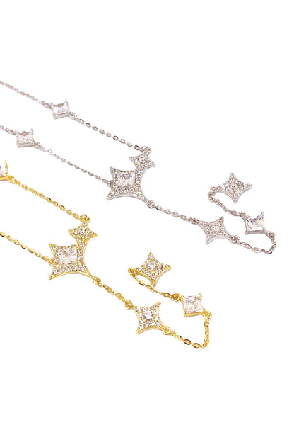 Taşlı Çoklu Karo Gümüş Y Kolye