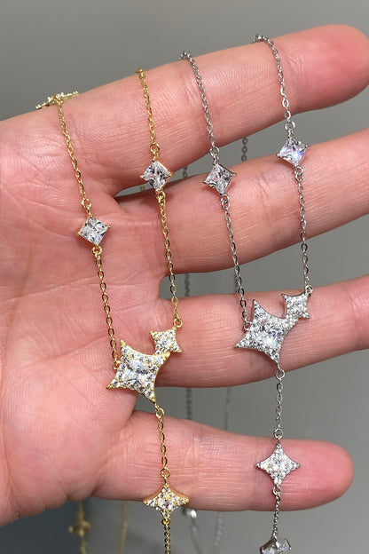 Taşlı Çoklu Karo Gümüş Y Kolye