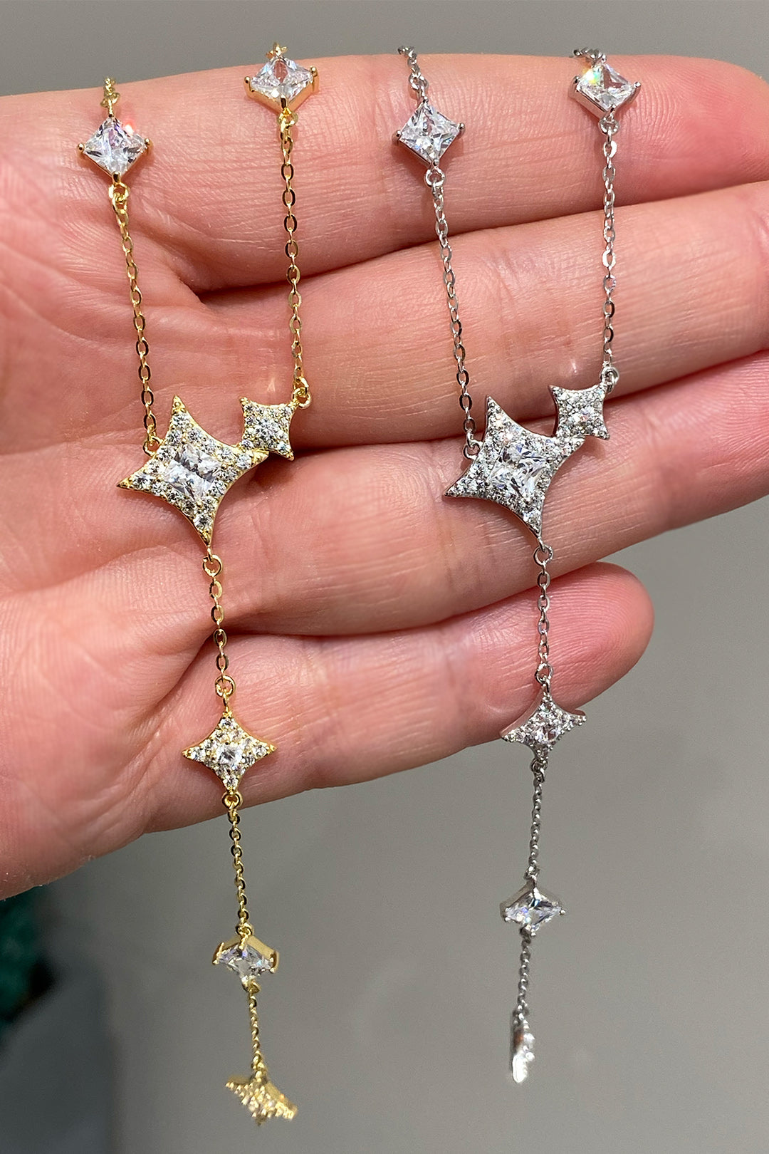 Taşlı Çoklu Karo Gümüş Y Kolye