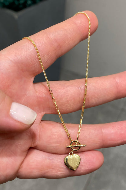 Taşsız T Kilit Kalp Gümüş Kolye