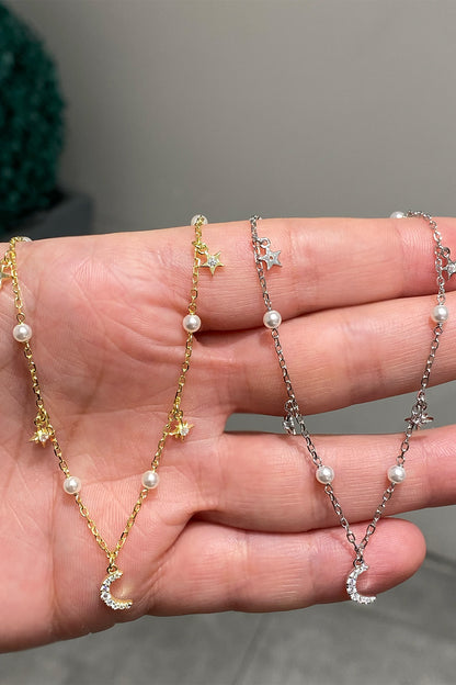 Ay Yıldız Ve İnci Gümüş Kolye