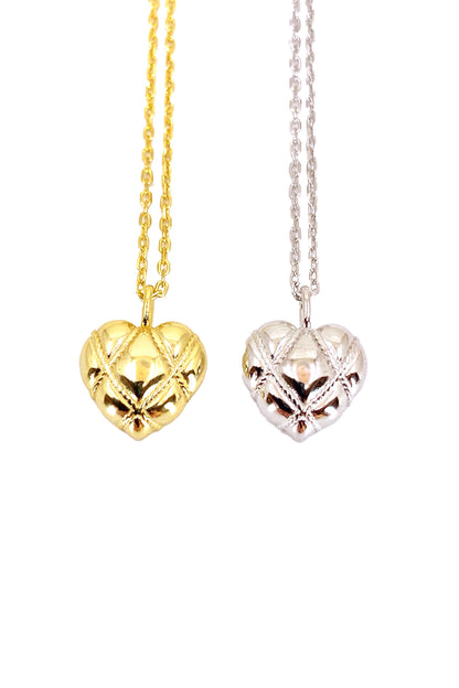 Taşsız Çapraz Çizgili Kalp Gümüş Kolye