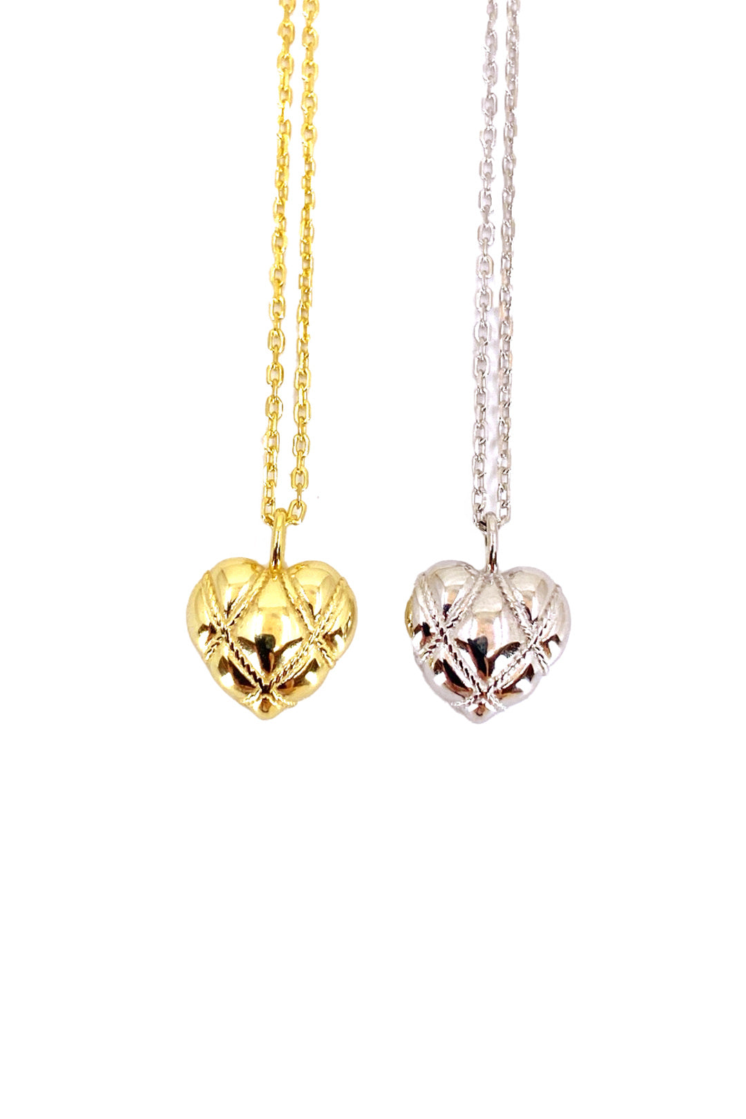 Taşsız Çapraz Çizgili Kalp Gümüş Kolye