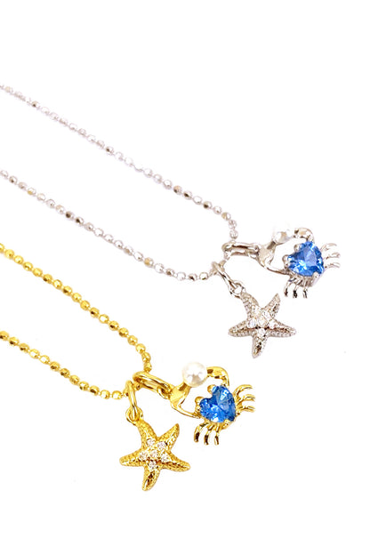 Aqua Yengeç Ve Denizyıldızı Gümüş Kolye