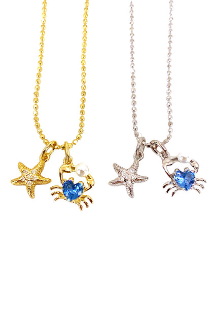 Aqua Yengeç Ve Denizyıldızı Gümüş Kolye