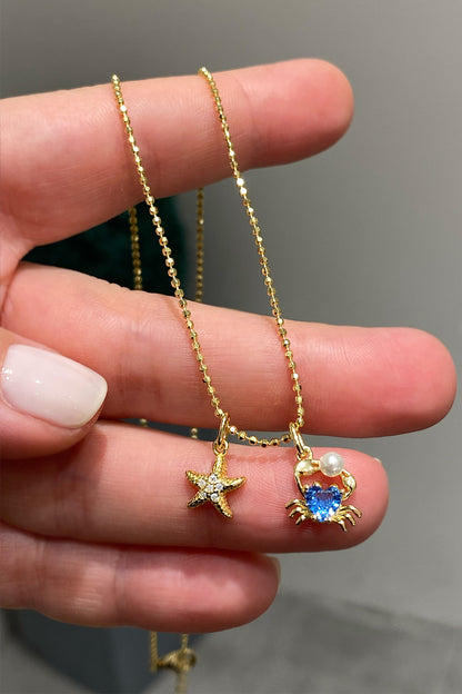 Aqua Yengeç Ve Denizyıldızı Gümüş Kolye