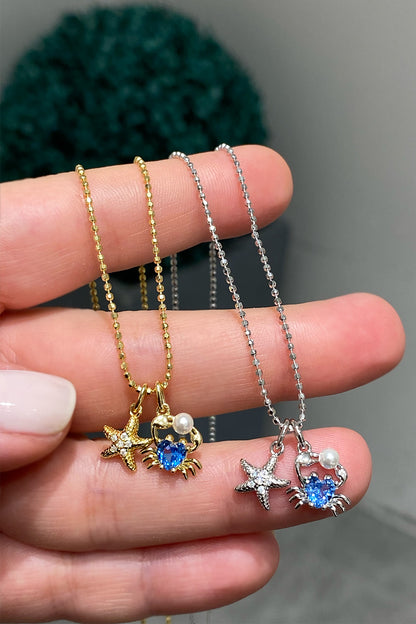 Aqua Yengeç Ve Denizyıldızı Gümüş Kolye