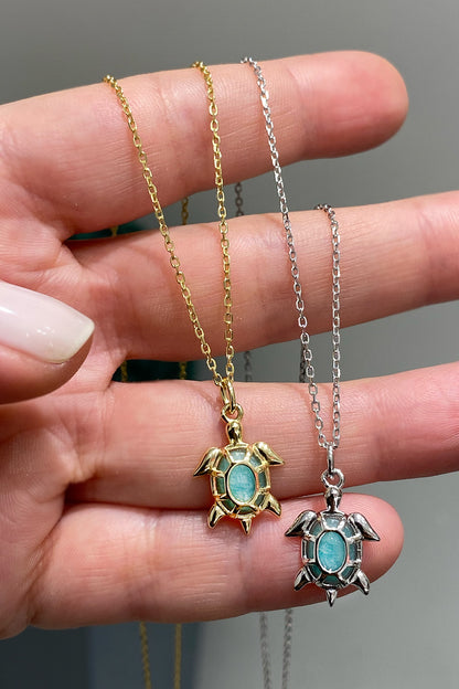 Yeşil Kaplumbağa Gümüş Kolye