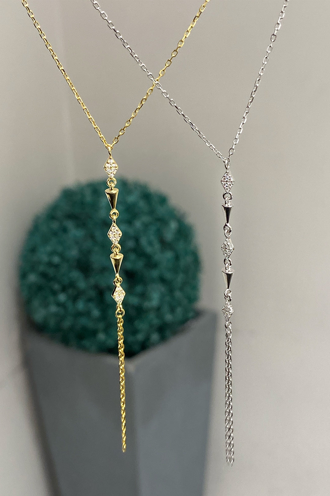 Taşlı Karo Kurşun Gümüş Y Kolye