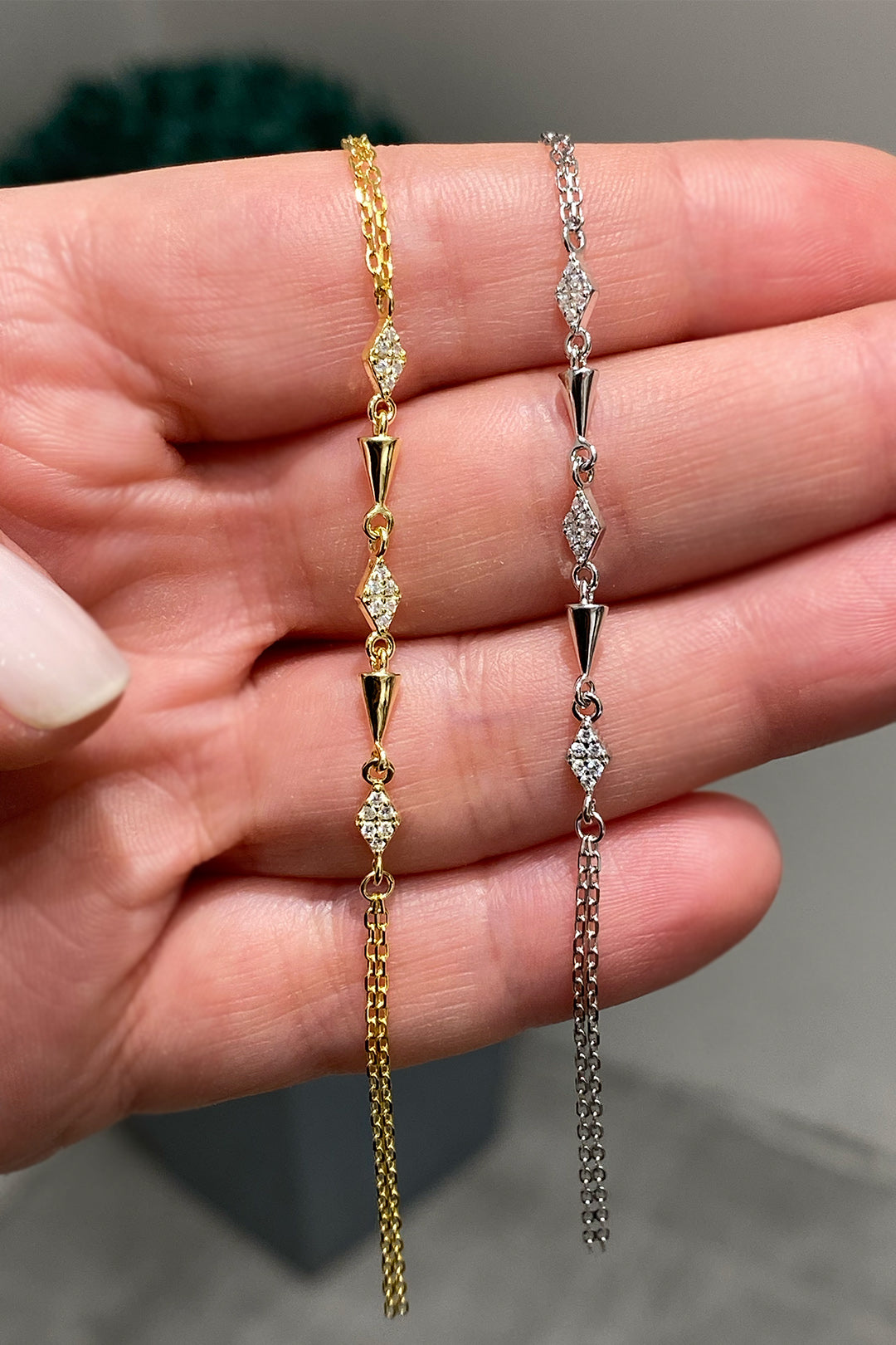 Taşlı Karo Kurşun Gümüş Y Kolye