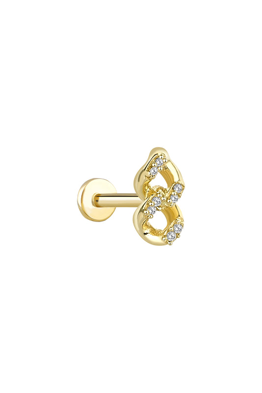 Taşlı İki Zincir 14 Ayar Altın Piercing