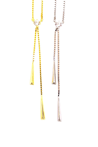 Yılan Zincir Tektaş Ve Ucu Üçgen Gümüş Sallantılı Kolye