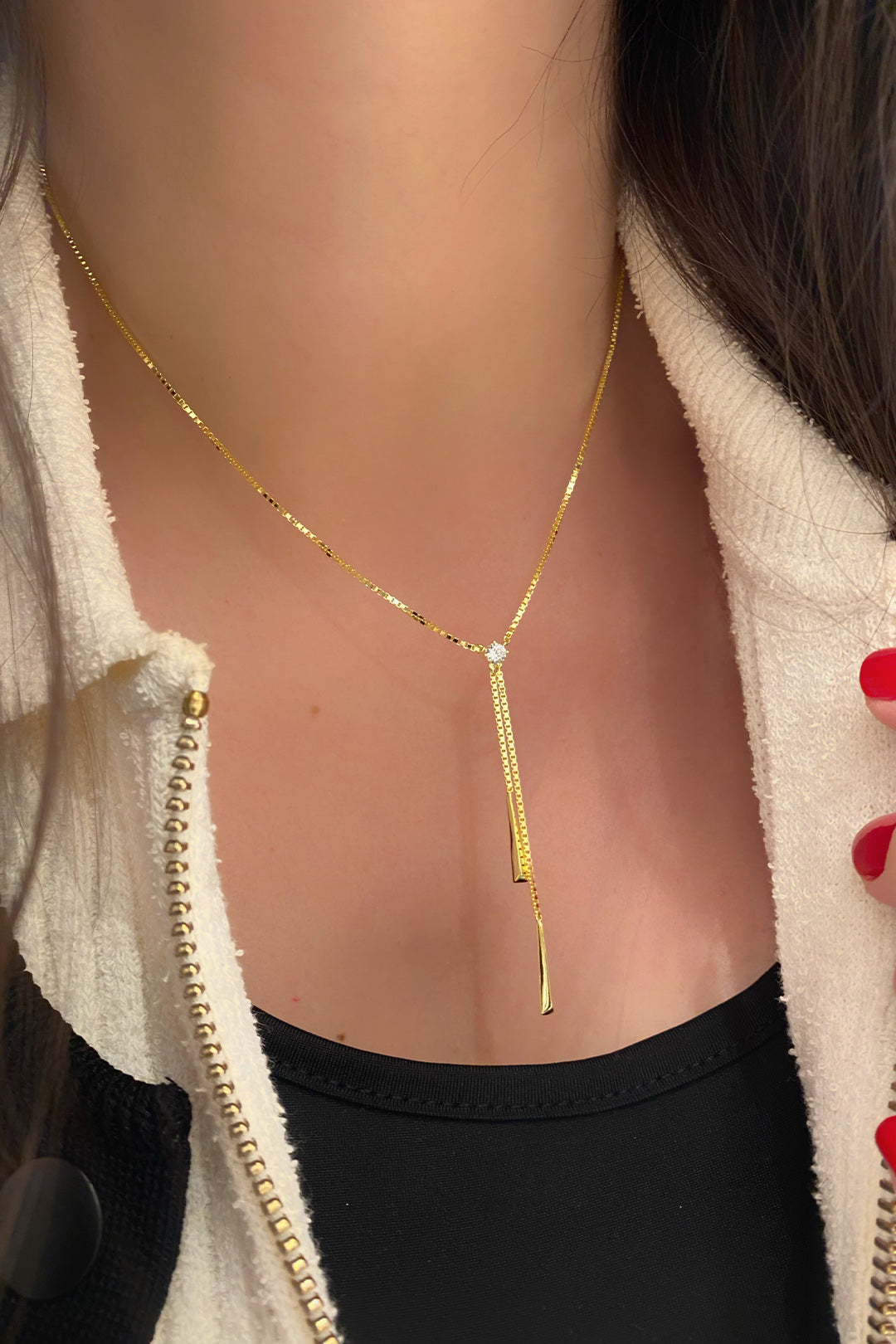 Yılan Zincir Tektaş Ve Ucu Üçgen Gümüş Sallantılı Kolye