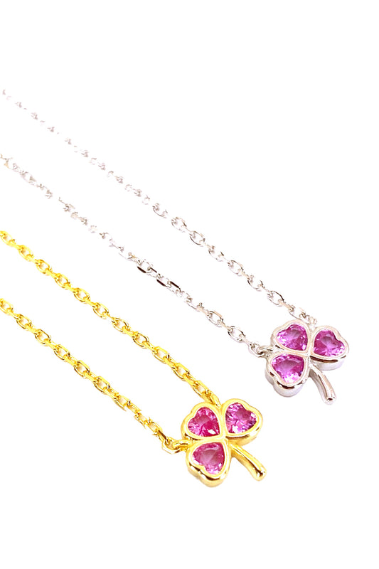 Üç Ruby Kalp Çiçek Gümüş Kolye