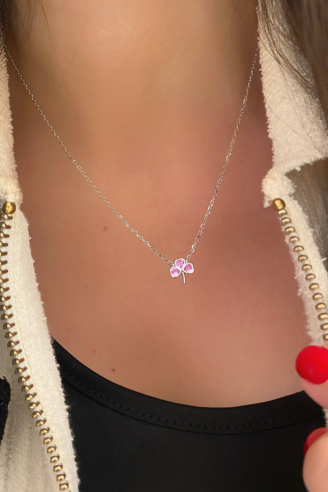 Üç Ruby Kalp Çiçek Gümüş Kolye